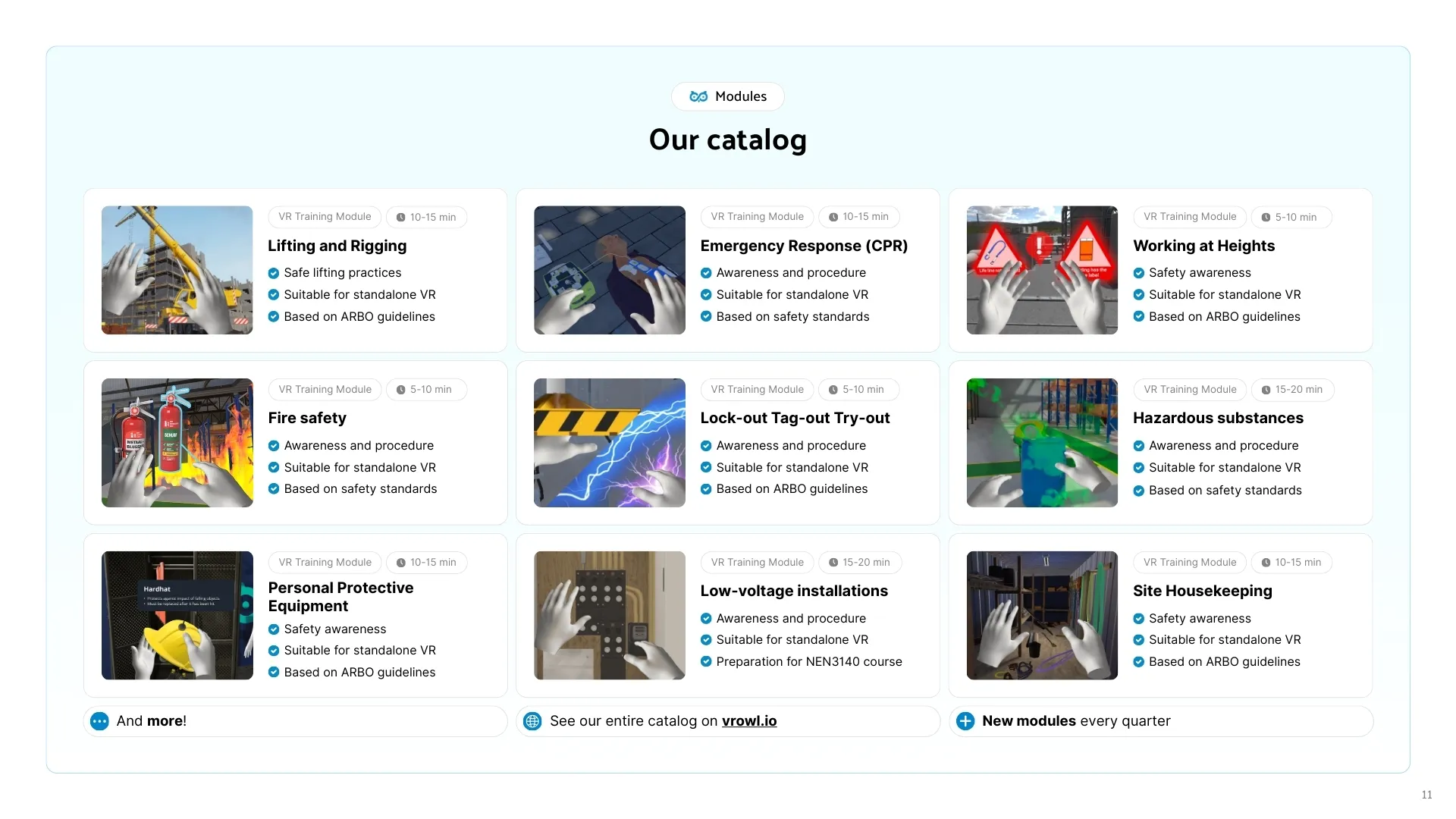 VR Owl’s catalogue of training modules.